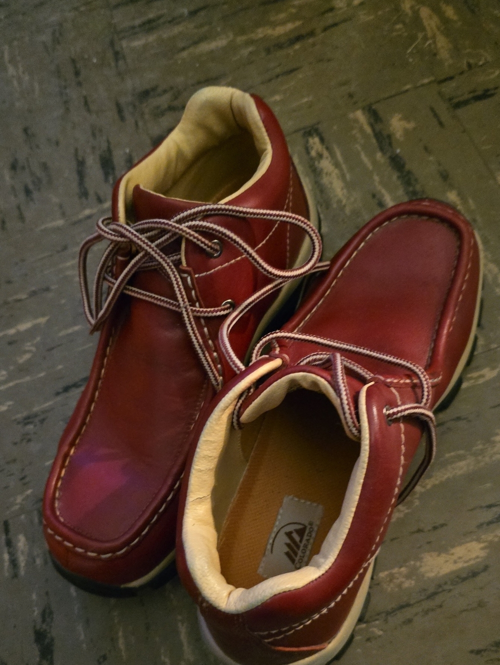Men's Red Leather Boat Shoes with Padded Collar